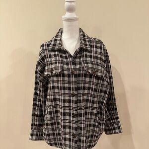 Mikarose Black and White Plaid Pattern Flannel Shirt
